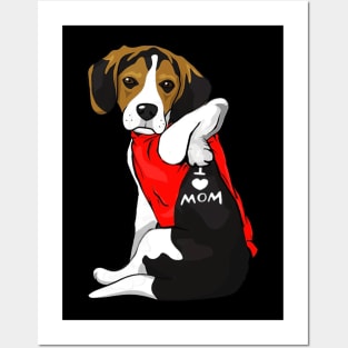 Beagle Dog Tattoo I Love Mom Cute Dog Mother's Day Posters and Art